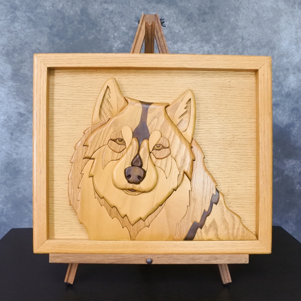 Vintage Frank Rennie Wolf Intarsia Jigsaw Wooden Wall Hanging